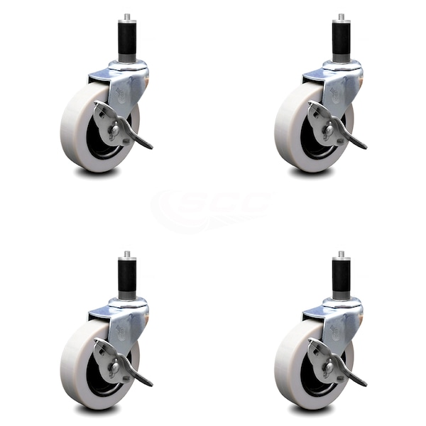 3 Inch Thermoplastic Wheel 1-1/4 Inch Expanding Stem Caster with Brakes, 4PK